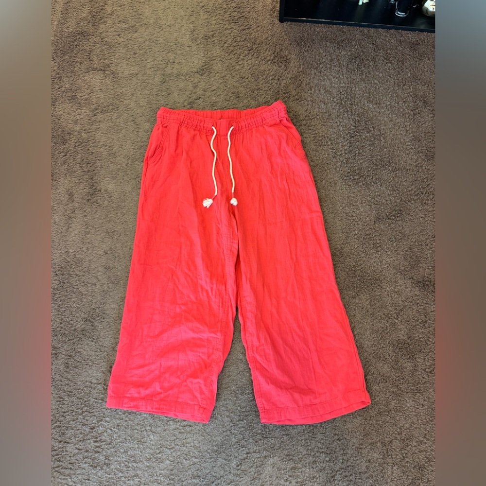 2 FOR $20 Old Navy Bright Orange Crop Pants Elastic Waist High Rise Casual L - Picture 2 of 8